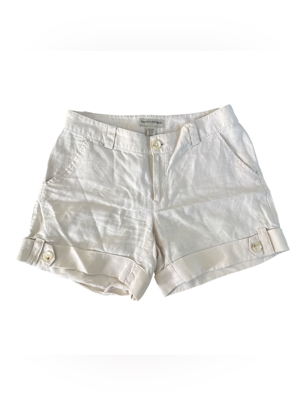 Banana Republic Cream Roll-Cuff Linen Shorts